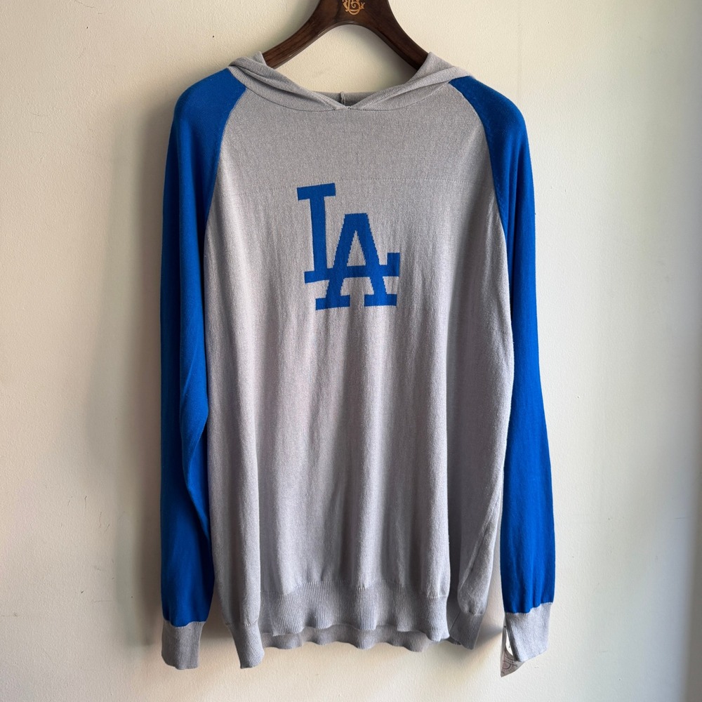MLB Los Angeles Dodgers Raglan Knit Hoodie‎ Grey Blue XL